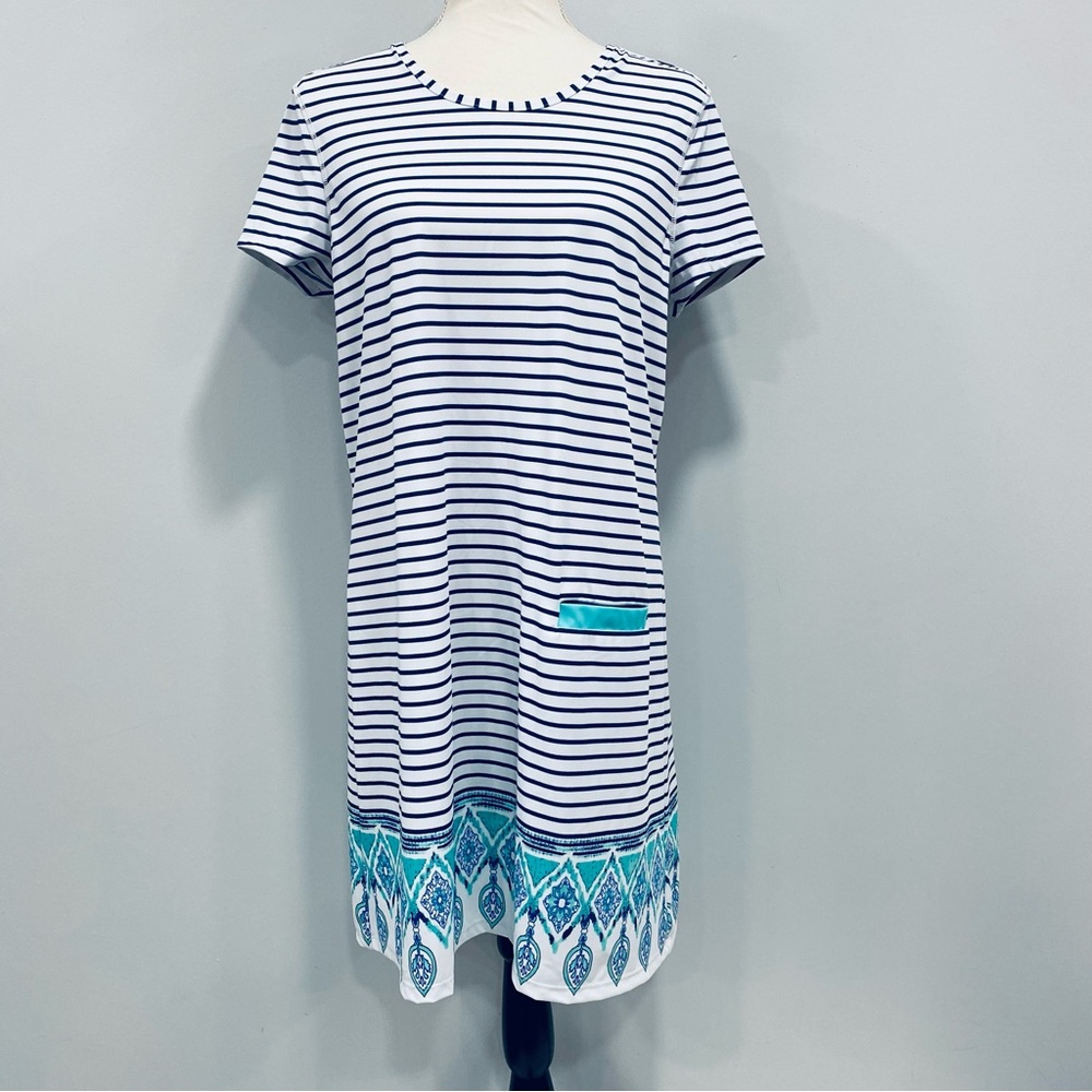 Talbots Cabana Life M Striped Nautical Pullover Swim Cover Up Mini Dress UPF